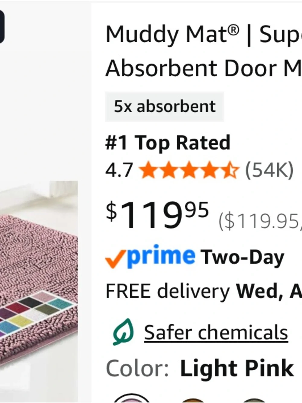 Muddy Mat® | Super Water Absorbent Door Mat Indoor,  light pink 48x60” new